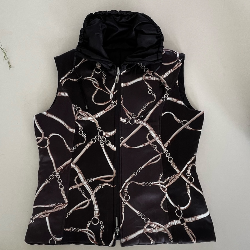 Diana Gallesi dark brown silk equestrian bridle reversible zip up vest